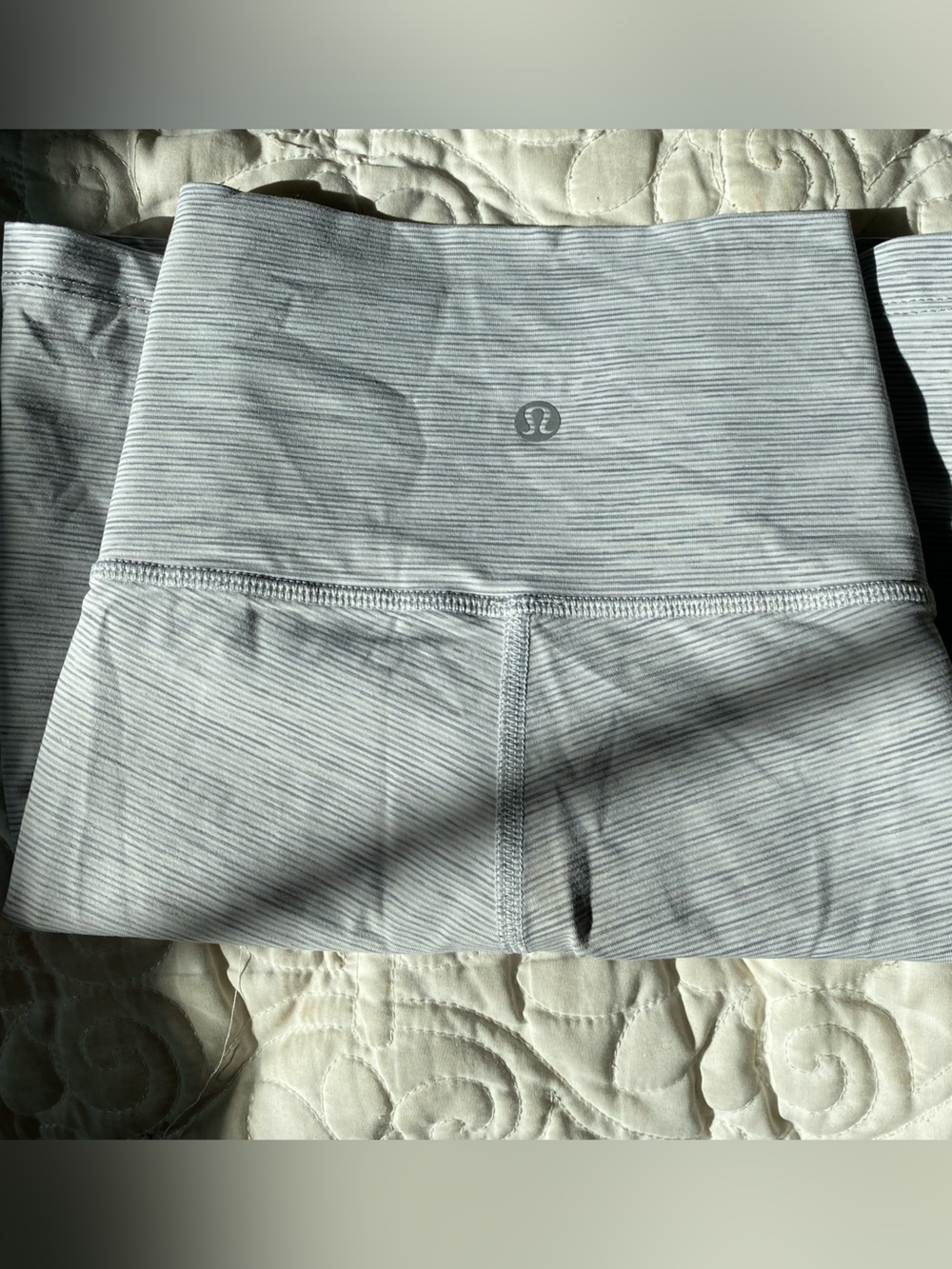 Lululemon Light Gray Striped Bikers Shorts